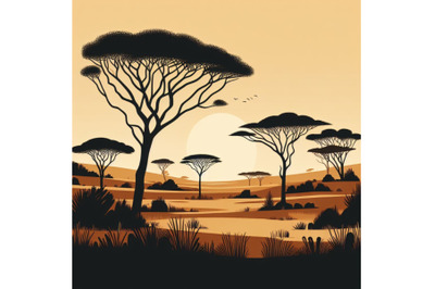 4 African landscape, savannah, nature, trees, wilderness, minimalist s