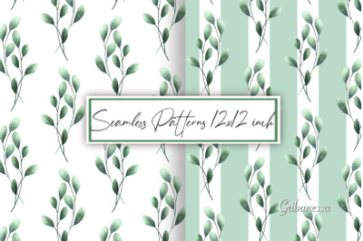 Green branches with leaves | Floral seamless patterns