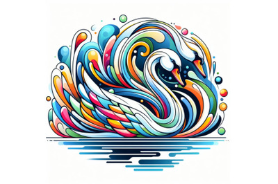 4 Illustration of An abstract of a colorful swan swimming