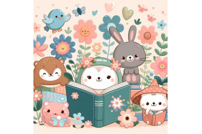 4 Cute animals readimg books