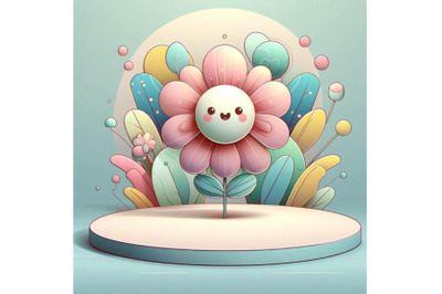4 a colorful cute cartoon standing on stage