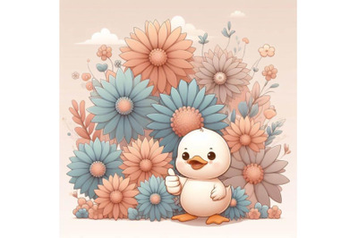 4 cute baby duck cartoon thumb up