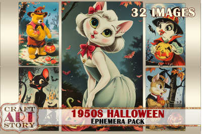 Vintage 1950s Halloween Ephemera Pack,Junk Journal Post Card