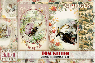 Tom Kitten Beatrix Potter junk journal pages,fantasy fairy