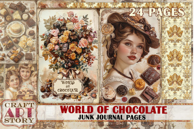 Vintage chocolate junk journal,Crafting cookbook Pages