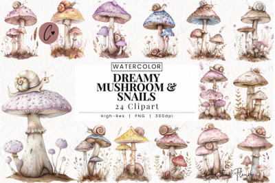 Dreamy Mushrooms &amp; Snails Clipart