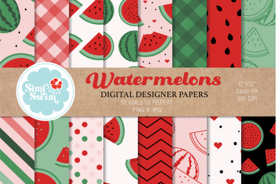 Watermelon Color Flat Digital Papers, Fruit Pattern Bundle, Summer Aes