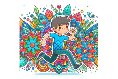 a man running with a colorful geometric pattern