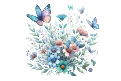 butterfly and flowers illustration in light colors