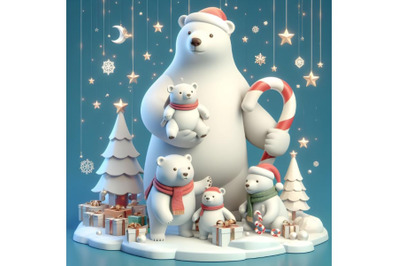 Big Polar bear family at Christmas