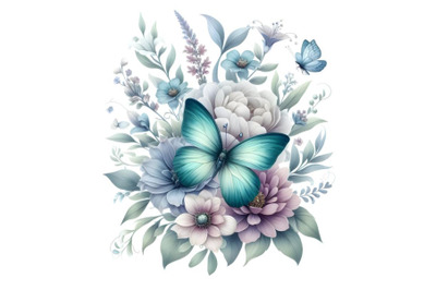 butterfly and flowers illustration in light colors