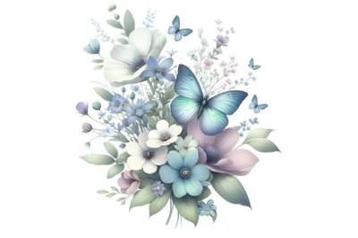 butterfly and flowers illustration in light colors