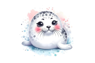 watercolor cute white watercolor sealwith splash textured background