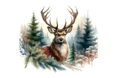 beautiful Forest deer watercolor illustration