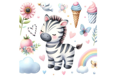 watercolor a cute zebra