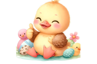 Abstract  cute baby duck cartoon thumb up