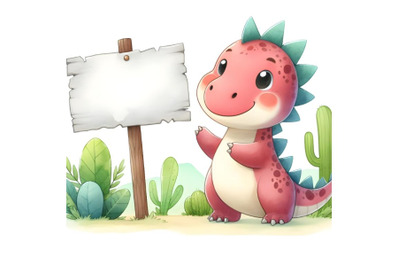 Cute dinosaur cartoon with blank sign