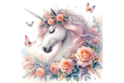 watercolor Unicorn with flowers