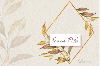 Golden frame PNG | Frame with leaves