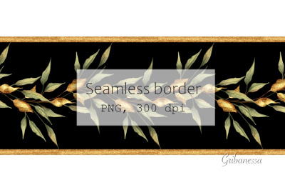 Seamless border with green and gold leaves | Floral garland