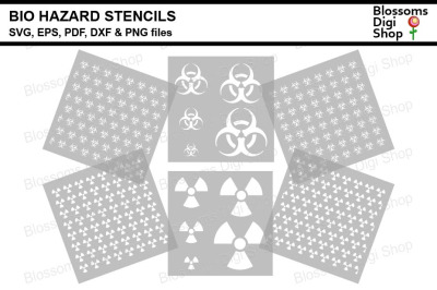 Bio Hazard Stencils, SVG, EPS, PDF, DXF &amp; PNG files