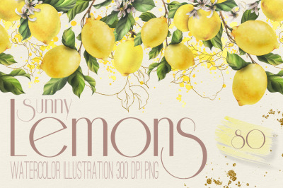Lemons sunny watercolor clipart