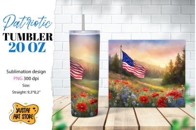 Patriotic tumbler wrap. American flag sublimation design