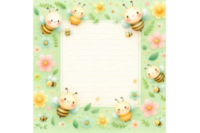 Bundle of Cute soft green note paper with bees background