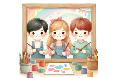 bundle of Kids painting a frame