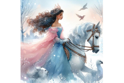 bundle of Princess riding horse at winter