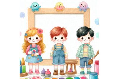 bundle of Small and smile colorful kids with frame