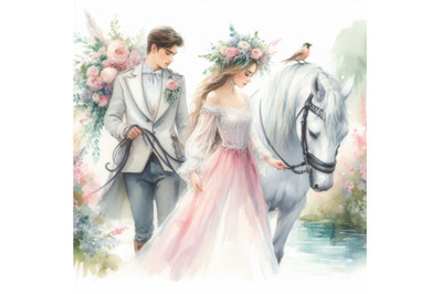 bundle of Romantic couple on white horse