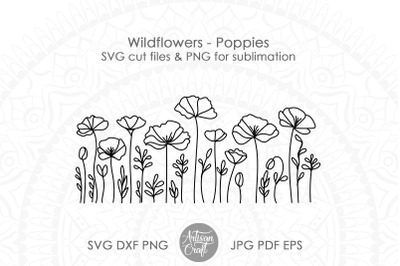 Wildflower SVG&2C; poppy flower&2C; Line Art
