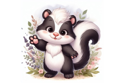 bundle of Cute skunk cartoon waving hand