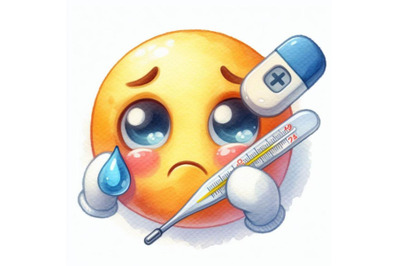 bundle of a sick emoticon with a thermometer