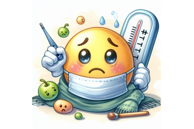 bundle of a sick emoticon with a thermometer