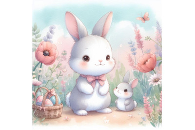 bundle of Cute Rabbit Standing in a flower garden