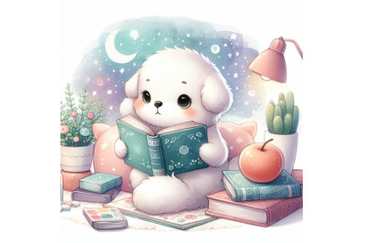 bundle of Cute white animal reading book