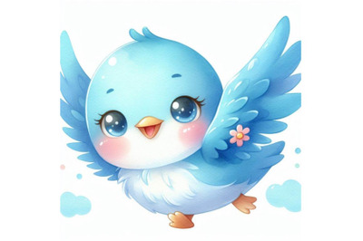 bundle of Cute blue bird cartoon flying