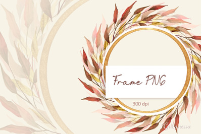 Gold frame PNG | Round frame with leaves