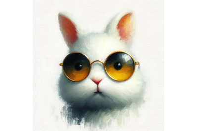 Bundle of Digital art of a cute white bunny head with yellow sunglasse