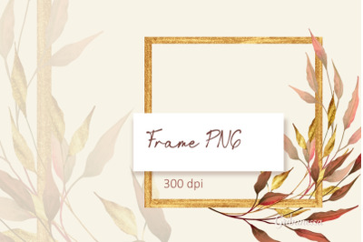 Golden frame PNG | Frame with leaves