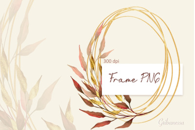 Gold frame PNG | Oval frame with leaves