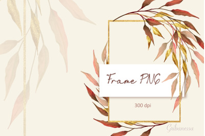 Gold frame PNG | Frame with leaves