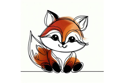 Bundle of Cute little fox continuous line drawing. Abstract minimal