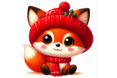 Bundle of Cute fox cartoon with red hat