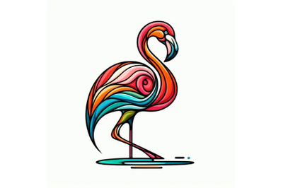 Bundle of line art colorful abstract bird flamingo logo design vector
