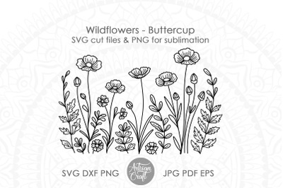 Wildflowers SVG, buttercup flower SVG, Wildflower Field