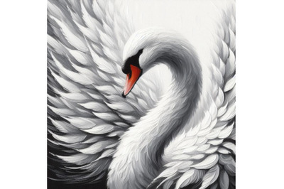 Bundle of White swan with long plumage, in monochrome graphic design