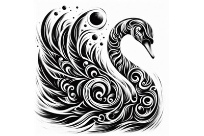 Bundle of Black And White Swan With Carved Patterns. an abstract silho